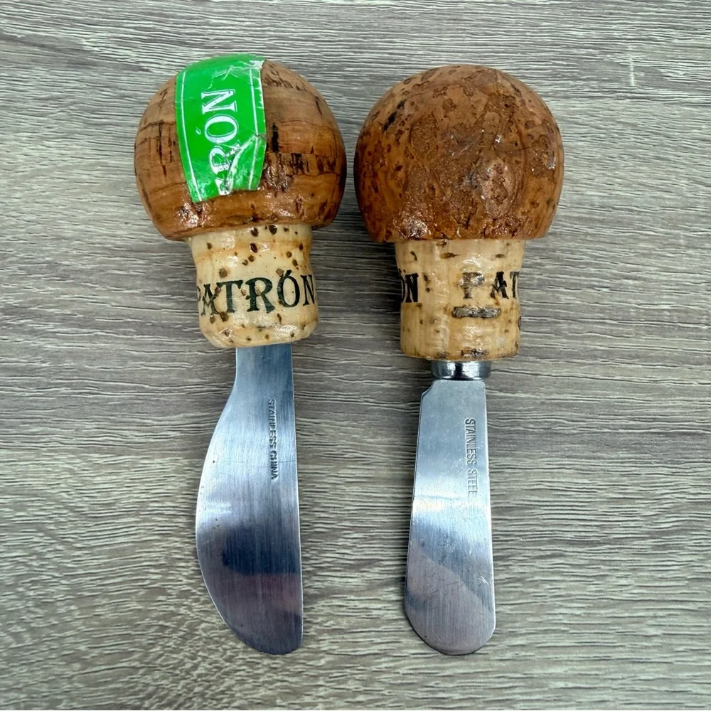 Patron Tequila Cork Handle 2pc Cheese Spreaders Upcycled Barware Butter Knives